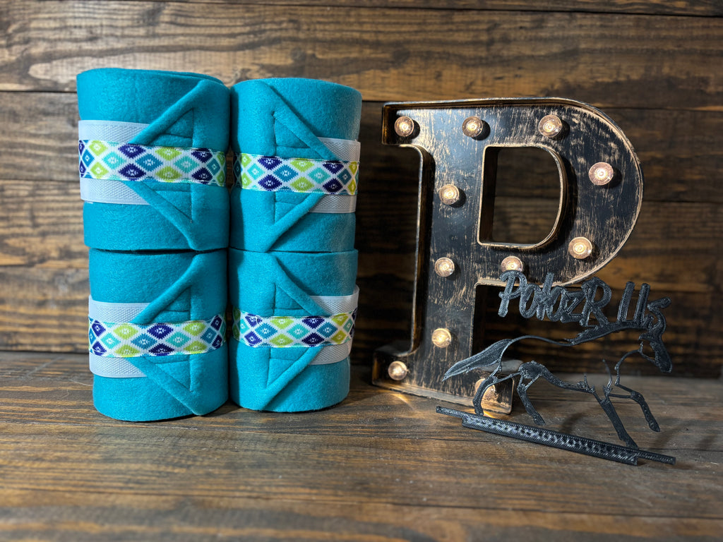 Turquoise Polo Wraps with Aztec Trim - Horse Sized - Set of 4